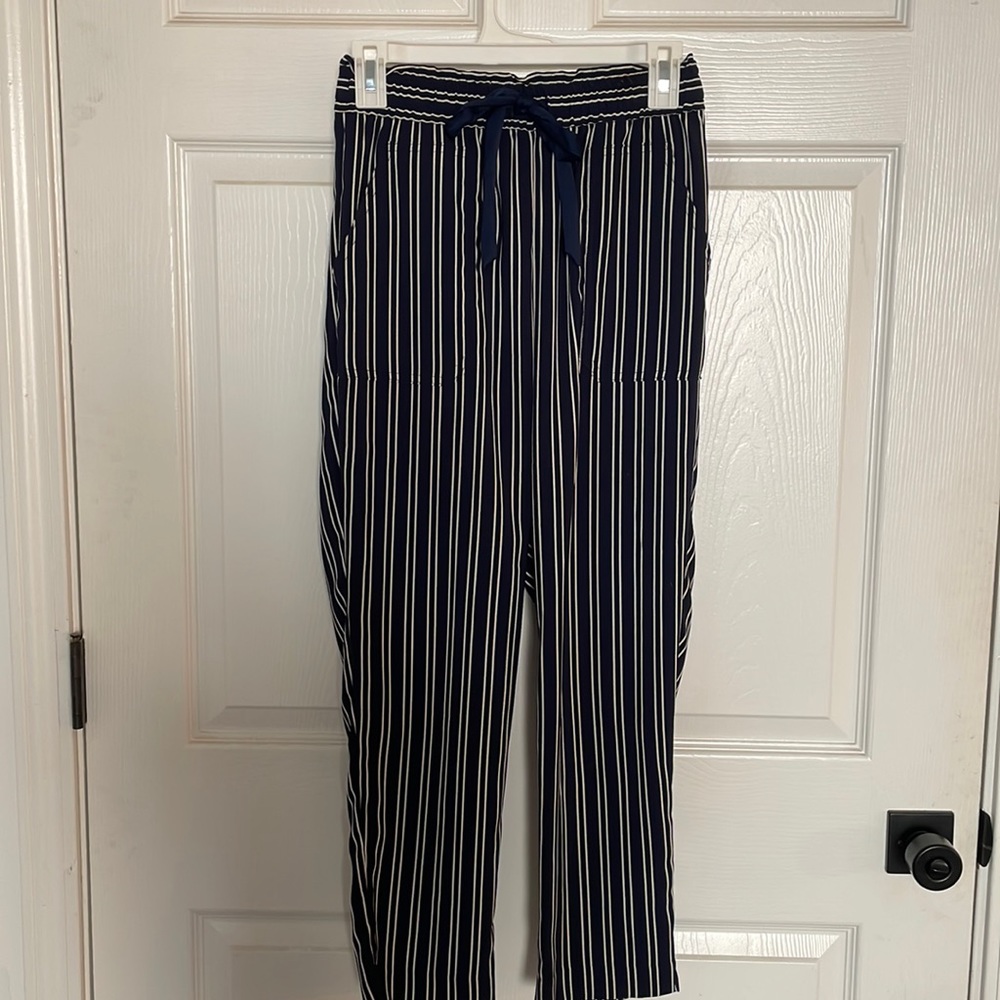 Navy and White Stripped High-Waisted Pants